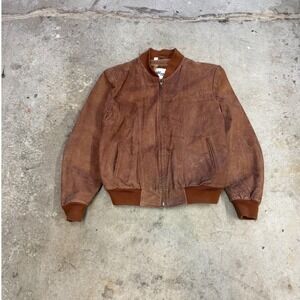 Vintage Wilsons Suede Leather Bomber Jacket Brown Plaid Lined Mens Large 5712